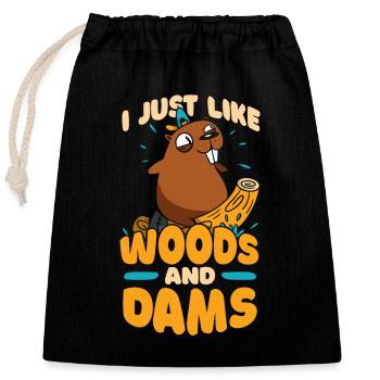 I Just Like Woods And Dams Castor Canadensis - Closable cotton gift bag (25x30cm) - black - Front