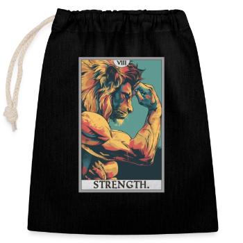 Tarotkarten Tarotkarte Strength Kraft - Verschließbarer Geschenkbeutel aus Baumwolle (25x30cm) - Schwarz - Vorne