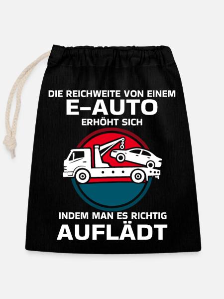 Elektroauto Laden Humor - Verschließbarer Geschenkbeutel aus Baumwolle (25x30cm) - Schwarz