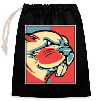 Beaver Portrait Castor Canadensis North American - Closable cotton gift bag (25x30cm) - black - Front