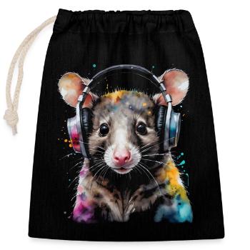 Casque Opossum Imprimé de conception d’animaux colorés - Sac cadeau en coton avec cordon (25 x 30 cm) - noir - Devant