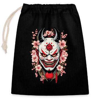 Oni Démons Masque Samouraï Culture Démoniaque Japonaise - Sac cadeau en coton avec cordon (25 x 30 cm) - noir - Devant