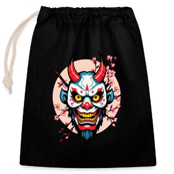 Oni Masque Démon Samouraï Japonais - Sac cadeau en coton avec cordon (25 x 30 cm) - noir - Devant
