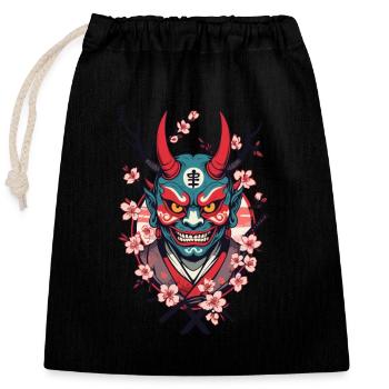 Oni Démon Masque Samouraï Culture Japonaise Yokai - Sac cadeau en coton avec cordon (25 x 30 cm) - noir - Devant