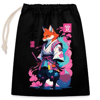 Kitsune Samurai Fox Esthétique Style Vaporwave - Sac cadeau en coton avec cordon (25 x 30 cm) - noir - Devant