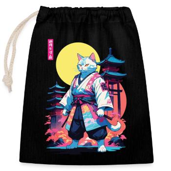 Conception esthétique Samurai Cat Vaporwave - Sac cadeau en coton avec cordon (25 x 30 cm) - noir - Devant