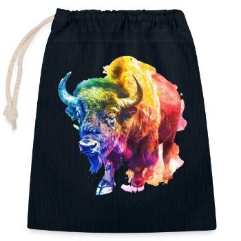 Buffle coloré aux couleurs de l’arc-en-ciel - Sac cadeau en coton avec cordon (25 x 30 cm) - bleu marine - Devant