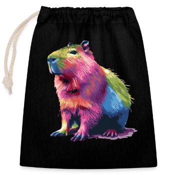 Colorful Capybara Rainbow Graphic for - Closable cotton gift bag (25x30cm) - black - Front