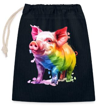 Coloré, cochon, oeuvre, couleurs de l’arc-en-ciel - Sac cadeau en coton avec cordon (25 x 30 cm) - bleu marine - Devant