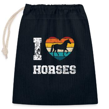 J’aime les chevaux - Sac cadeau en coton avec cordon (25 x 30 cm) - bleu marine - Devant