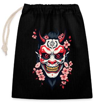 Oni Démon Masque Samouraï Esthétique Yokai - Sac cadeau en coton avec cordon (25 x 30 cm) - noir - Devant