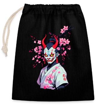 Oni Samouraï Vaporwave Esthétique Japon Culture - Sac cadeau en coton avec cordon (25 x 30 cm) - noir - Devant