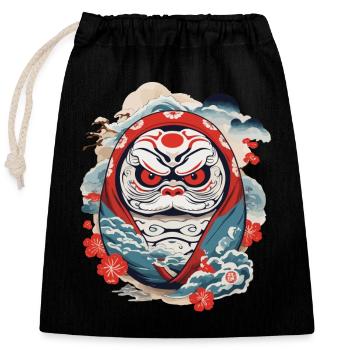 Japanese Daruma Aesthetic Yokai Vintage - Closable cotton gift bag (25x30cm) - black - Front