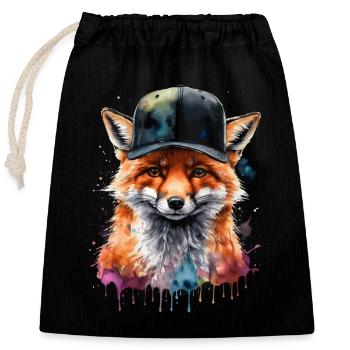 Fox Snapback Cap Cool Animal Design Print - Closable cotton gift bag (25x30cm) - black - Front