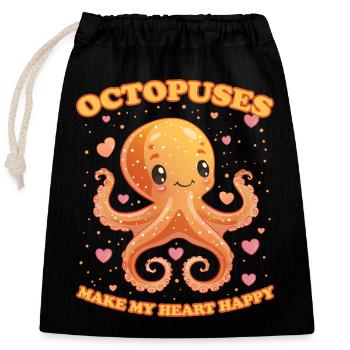 Lustiges Kraken Kopffüßer Tintenfisch Geschenk - Verschließbarer Geschenkbeutel aus Baumwolle (25x30cm) - Schwarz - Vorne