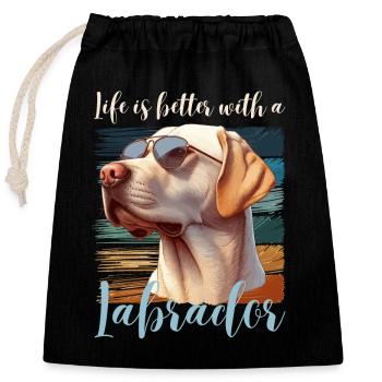 Labrador Retriever Chien Maîtresse Maître Wauwau - Sac cadeau en coton avec cordon (25 x 30 cm) - noir - Devant