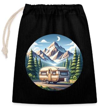 Camping Camper Caravan - Closable cotton gift bag (25x30cm) - black - Front