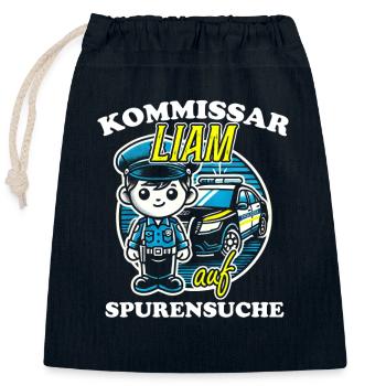 Kommissar Liam Spurensuche - Verschließbarer Geschenkbeutel aus Baumwolle (25x30cm) - Navy - Vorne