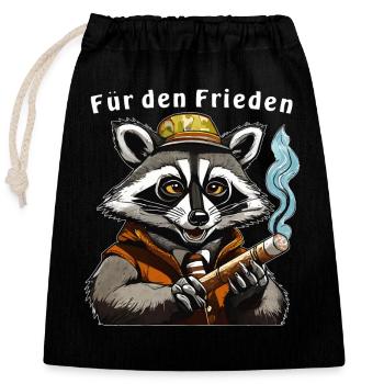 WASCHBÄR JOINT FÜR DEN FRIEDEN - Verschließbarer Geschenkbeutel aus Baumwolle (25x30cm) - Schwarz - Vorne