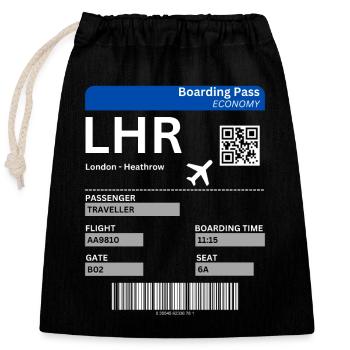 London Heathrow LHR Airport Flugticket Idee - Verschließbarer Geschenkbeutel aus Baumwolle (25x30cm) - Schwarz - Vorne