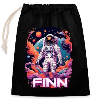 FINN - Beau nom de garçon avec astronaute cool - Sac cadeau en coton avec cordon (25 x 30 cm) - noir - Devant