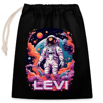 LEVI - Beautiful boy name with cool astronaut - Closable cotton gift bag (25x30cm) - black - Front