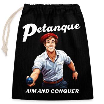 PETANQUE AIM AND CONQUER - Closable cotton gift bag (25x30cm) - black - Front