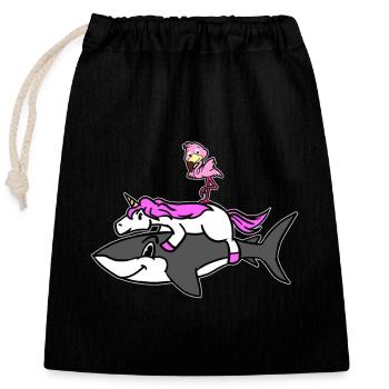flamant rose chevauchant licorne équitation requin graphique drôle - Sac cadeau en coton avec cordon (25 x 30 cm) - noir - Devant