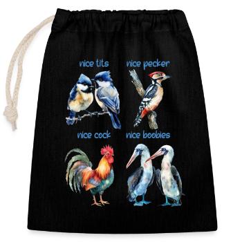 Drôles d’oiseaux nommés Nice birds - Sac cadeau en coton avec cordon (25 x 30 cm) - noir - Devant