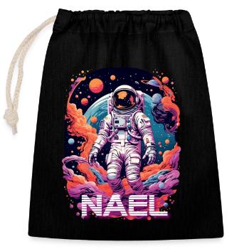 NAEL - Beau nom de garçon avec astronaute cool - Sac cadeau en coton avec cordon (25 x 30 cm) - noir - Devant