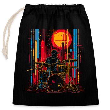 Portrait de batteur - Sac cadeau en coton avec cordon (25 x 30 cm) - noir - Devant