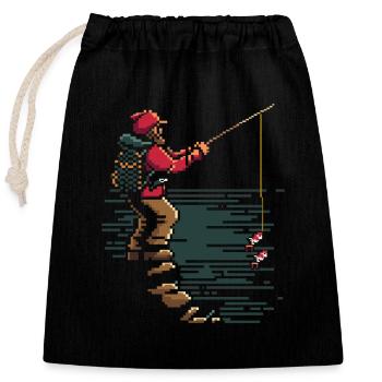 Fishing Pixel Graphic - Closable cotton gift bag (25x30cm) - black - Front