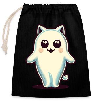 Cute Ghosts Cat Kawaii Ghost Pet - Closable cotton gift bag (25x30cm) - black - Front
