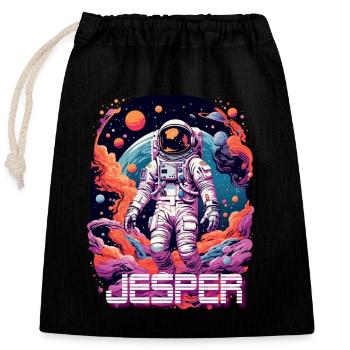 JESPER - Schöner Jungen Name mit coolem Astronaut - Verschließbarer Geschenkbeutel aus Baumwolle (25x30cm) - Schwarz - Vorne