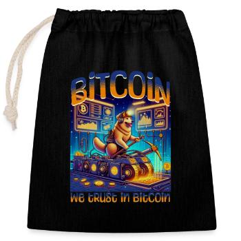 Bitcoin Cryptocurrency BTC Satoshi Nakamoto - Closable cotton gift bag (25x30cm) - black - Front
