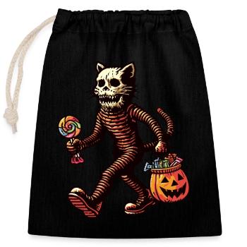 Chat zombie mort-vivant Halloween - Sac cadeau en coton avec cordon (25 x 30 cm) - noir - Devant