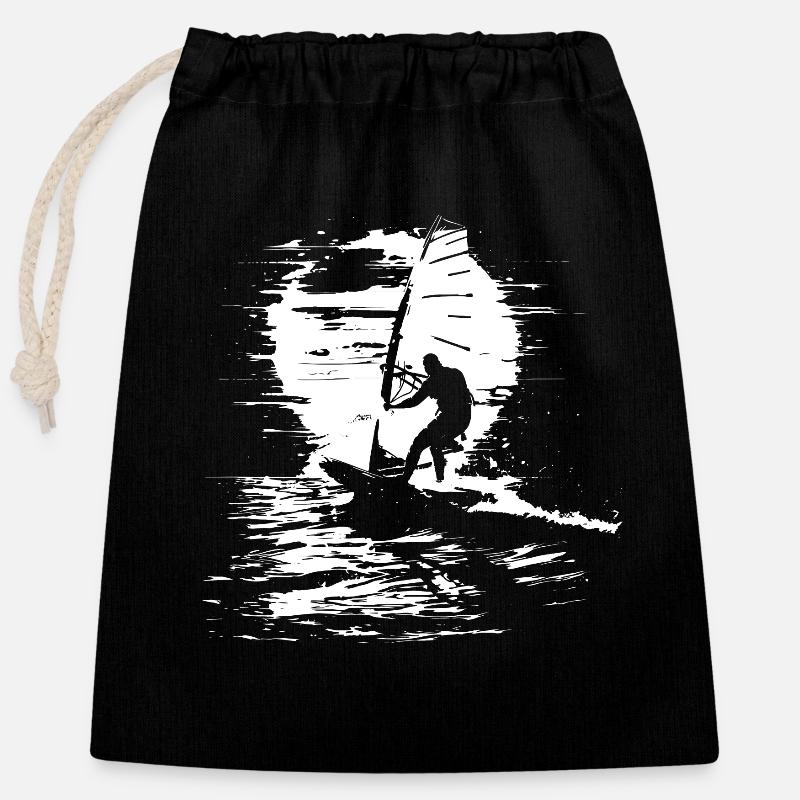 Windsurfer - Verschließbarer Geschenkbeutel aus Baumwolle (25x30cm) - Schwarz