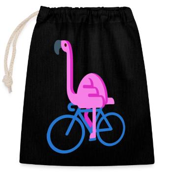 Flamant rose sur un vélo Drôle Oiseau rose Mignon Jouer - Sac cadeau en coton avec cordon (25 x 30 cm) - noir - Devant