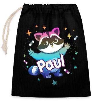 PAUL - Beau nom de garçon avec un raton laveur mignon - Sac cadeau en coton avec cordon (25 x 30 cm) - noir - Devant