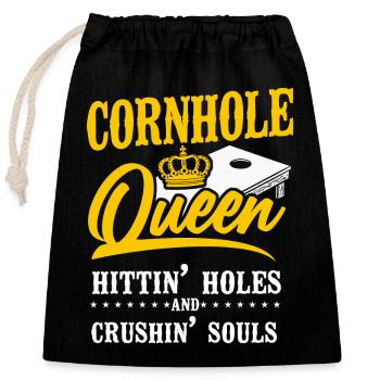 Cornhole Team Bean Bag Player - Verschließbarer Geschenkbeutel aus Baumwolle (25x30cm) - Schwarz - Vorne