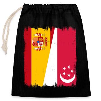 Spanien Singapur Fahne - Verschließbarer Geschenkbeutel aus Baumwolle (25x30cm) - Schwarz - Vorne