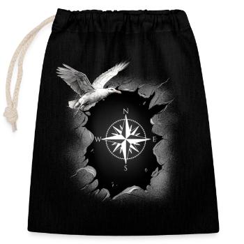 maritime seagull compass seagulls wind rose - Closable cotton gift bag (25x30cm) - black - Front