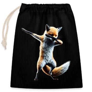 Funny Dabbing Fox Dance Animal Lover Dab - Closable cotton gift bag (25x30cm) - black - Front