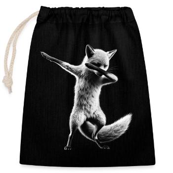Funny Dabbing Fox Dance Animal Lover Dab - Closable cotton gift bag (25x30cm) - black - Front