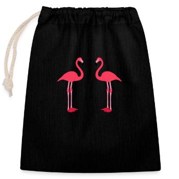 Deux mignons flamants roses échassiers espèces d’oiseaux cool - Sac cadeau en coton avec cordon (25 x 30 cm) - noir - Devant