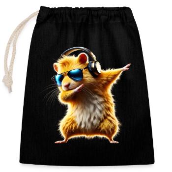 Drôle Dabbing Hamster Rongeur Amoureux des animaux - Sac cadeau en coton avec cordon (25 x 30 cm) - noir - Devant
