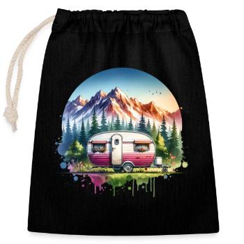 Camping Camper Caravan - Closable cotton gift bag (25x30cm) - black - Front