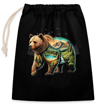 Wilderness Inside the Bear Retro Vintage - Closable cotton gift bag (25x30cm) - black - Front