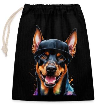 Doberman Snapback Cap Dog Funny Design Print - Closable cotton gift bag (25x30cm) - black - Front