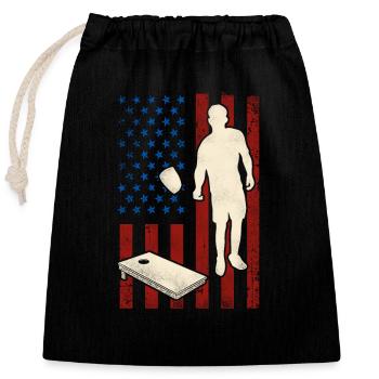 Cornhole Team Bean Bag Player - Verschließbarer Geschenkbeutel aus Baumwolle (25x30cm) - Schwarz - Vorne